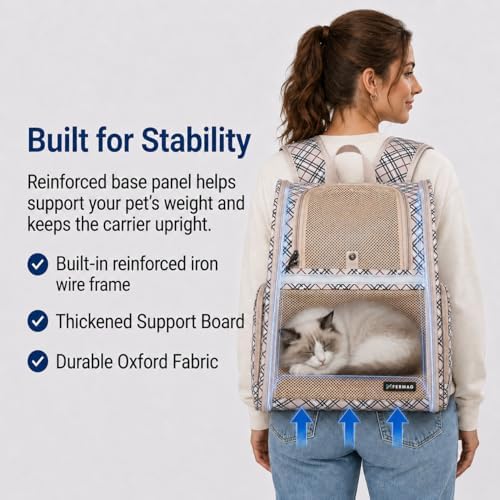 Cat Backpack Carrier for Small Dogs and Medium cat Puppy Kitten Bunny Pet Carrier Backpack Collapsible with Fully Ventilated Mesh with Safety Leash (Khaki, 12.9" L x 10.62" W x 15.5" H - M) - Image 3