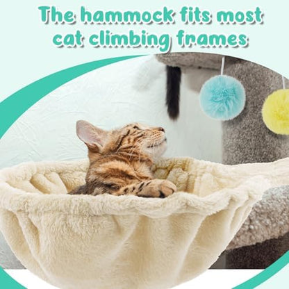 Dansydaisy 3 Pack 14.6" Large Cat Tree Hammock Basket Bed Lounger Tower Replacement Parts with 6 Pcs Hanging Elastic Strings Pom Pom Toys, Cat Tree Accessories Hammock Attachment (Beige) - Image 6
