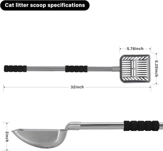 Cat Litter Scoop,Metal Long Handle Kitty Litter Coop Scooper,Heavy Duty Cats Pooper for Litter Box Pet Poop Shovel,Chicken Poop Scooper 32inch