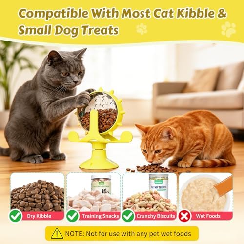 Cat Food Treat Dispenser Toy Interactive with 360°Rotating Windmill Suction Cup for Indoor Cats, Kittens & Small Dogs Slow Feeder Snack Exercise & Distribution Wheel Toy - Image 3