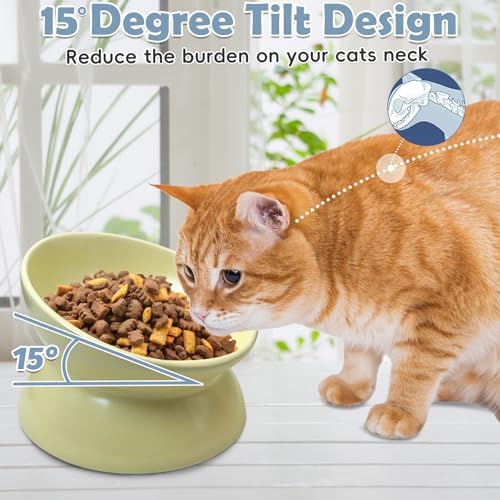kathson 4 Pcs Ceramic Raised Cat Bowls, Elevated Tilted Cat Food Bowl, Anti Vomiting Pet Food Bowl, Colorful Porcelain Pet Feeder Dish for Cats and Small Dogs,Stress Free, Whisker Fatigue - Image 3
