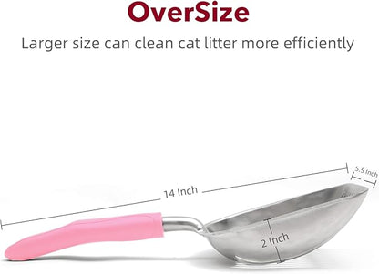 Cat Litter Scoop, Kitty Metal Scooper, Aluminum Alloy Sifter, Kitten Pooper Lifter, Deep Shovel, Long Handle, Poop Sifting, Durable, Heavy Duty, for Litter Box