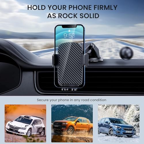 Car Phone Holder [Military-Grade Suction] Phone Stand for Car [Super Stable] Automobile Car Mount for iPhone Universal Accessories Air Vent Dashboard Windshield Mount Fit Vehicle Accessories - Image 6