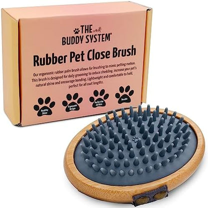 The Buddy System - Pet Close Brush, Oval Palm Brush with Rubber Bristles by TheBuddySystem
