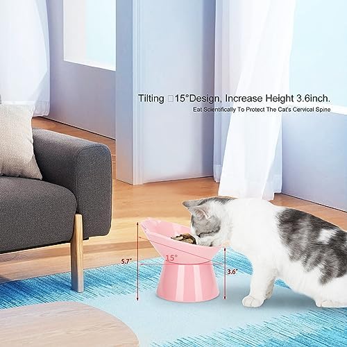 Detachable Elevated Cat Bowls, 15° Tilted Raised Cat Food Bowl Anti-Vomiting,Whisker Friendly, Adjustable Pet Dishes Extra Wide for Protecting Spine, Adult Kitten (Pink - Image 4