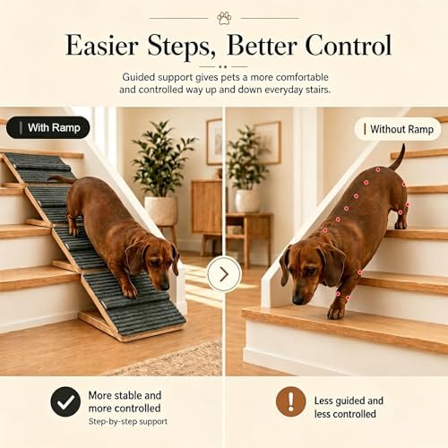 Dog Ramp for Indoor Stairs Porch Steps, 2 Pack Foldable Wooden - Image 6