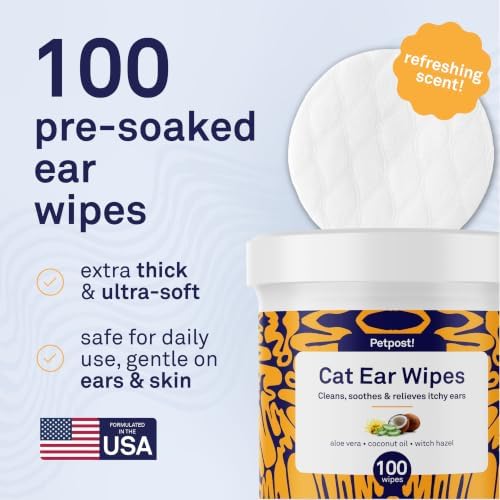 Petpost | Cat Ear Cleaner Wipes - Ultra Soft Cotton Pads in Coconut Oil Solution - Treatment for Removing Cat Ear Dirt & Wax 100 ct. - Image 6