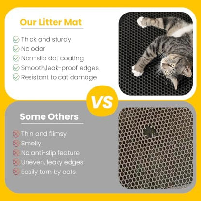 Cat Litter Mat-30"X24" Large Litter BoxTrapping Mat for Kitty EVA Honeycomb Double Layer Design, Urine & Waterproof with Handle Design Easier to Clean, Washable, Black - Image 4