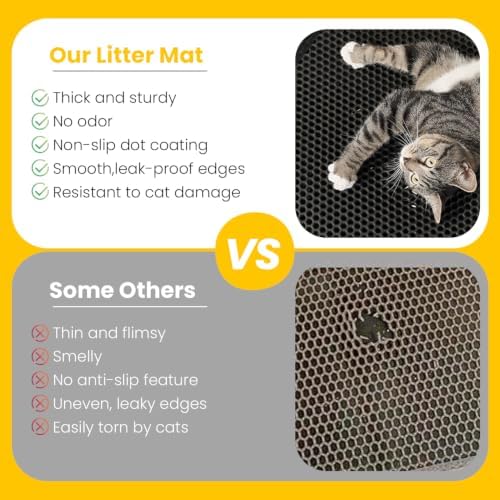 Cat Litter Mat, Upgrade Super Waterproof Back Layer Litter Box Mat, Non Slip, Durable, Soft on Paws Kitty Trapping Matt (46"x35", Black) - Image 4