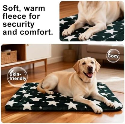 Dog Bed Mat – Soft & Comfortable Dog Kennel Pad for Crate – Durable Crate Bed & Mat for Dogs & Cats – Ideal for Crate, Kennel, and Home Use (Big&Little Stars Green, L(35"*23"*1.5")) - Image 4