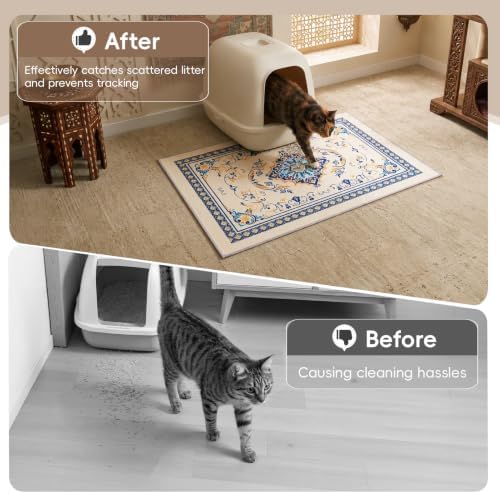 Bienbee Cat Litter Mat, 2PCS 33"x22" Machine Washable Litters Box Mats Non-Slip &Waterproof Cat Litters Trapping Mats Easy to Clean Mat for Litter Box Less Waste Protects Floors Blue and Gold L - Image 2