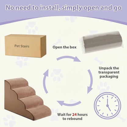 Dog Stairs for Bed, 4-Steps Dog Ramp for Bed, Pet Stair with Highly Supportive Foam and Non-Slip Bottom, Pet Stairs for Large Dogs and Medium Dogs (High 19.7 Inch)