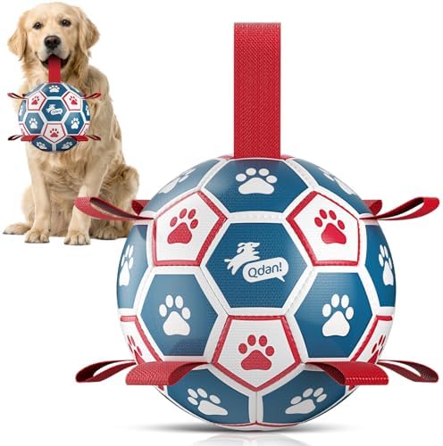 QDAN Dog Toys Soccer Ball with Straps：Durable Balls for Large Dogs, Outdoor Dog Toys, Puppy Birthday Gifts (7 Inch) by QDAN