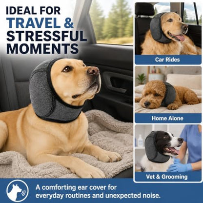 Dog Ear Muffs Noise Protection, Adjustable Dog Ear Wrap Calming Hoodie, No Shake Ear Covers for Thunder, Vacuum, Grooming & Bathing, Polyester Noise Reduction Padding with Elastic Strap(Black,M) - Image 7