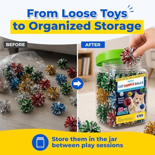 HA SHI Cat Crinkle Balls 50 Pack, 1.6 Inch Shiny Mylar Toy Balls for Cats - Image 7