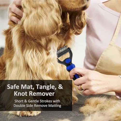 WePet Grooming Rake for Dogs & Cats, Double-Sided Deshedding Brush, Extra-Wide Dematting Tool, Slicker Comb for Undercoat & Loose Hair Removal, Reduces Shedding by 95%, Blue, Small - Image 6