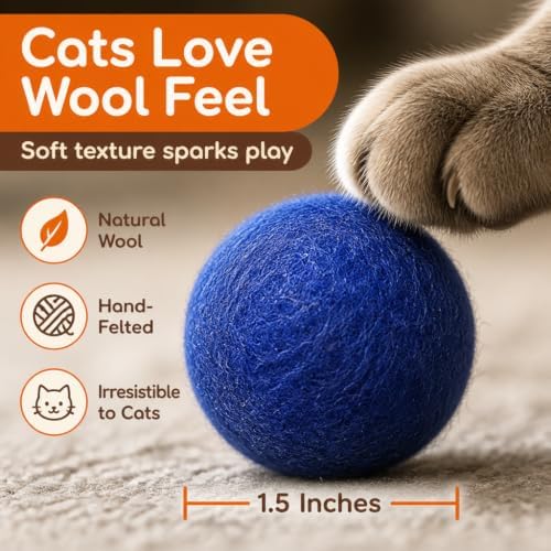 Wool Cat Toys - Felt Cat Toy Balls for Small Pet Fetch and Play - Eco Friendly Quiet Wool Ball Cat Toy for Cats and Kittens - Choose Your Colors 6PCS Blue - Image 3