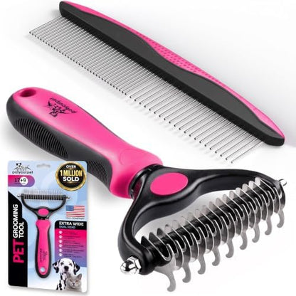 Pat Your Pet Deshedding Brush & Metal Comb Grooming Combo for Cats & Dogs by Pat+Your+Pet