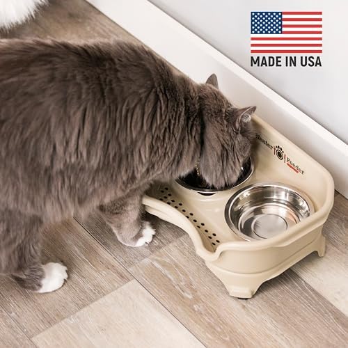 Neater Feeder Express Mess Proof Cat Bowls Elevated, No Spill Feeding Station, Stainless Steel Dishes for Food and Water, Raised Bowls for Indoor Cats, No Fatigue Whisker Friendly Dish, Almond - Image 2