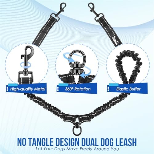SlowTon Double Leash for Two Dogs, No Tangle & with Two Handles, Black L - Image 5