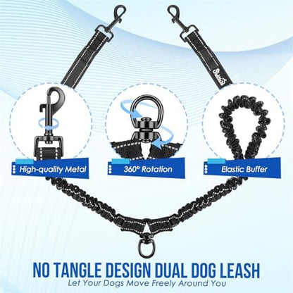 SlowTon Double Leash for Two Dogs, No Tangle & with Two Handles, Black L - Image 5