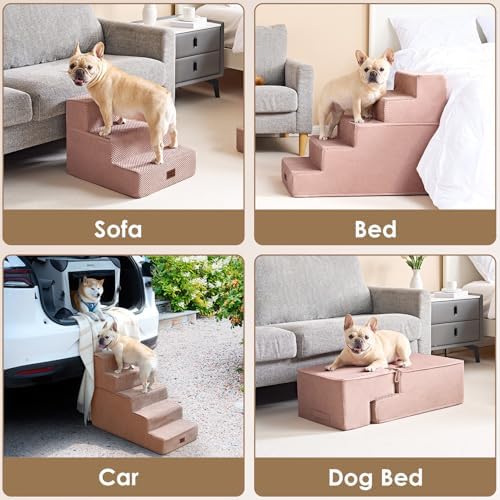 EHEYCIGA Dog Stairs for High Bed 22.5" H, 5-Step Dog Steps, Pink - Image 7