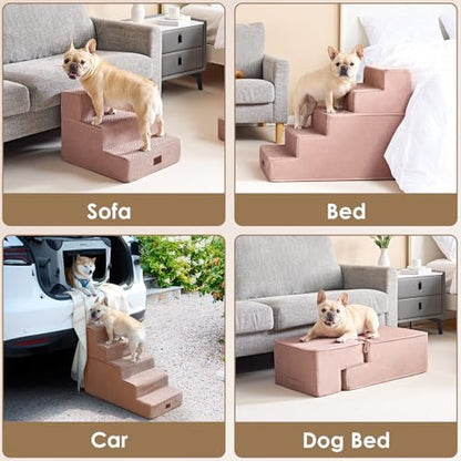 EHEYCIGA Dog Stairs for High Bed 22.5" H, 5-Step Dog Steps, Pink - Image 7