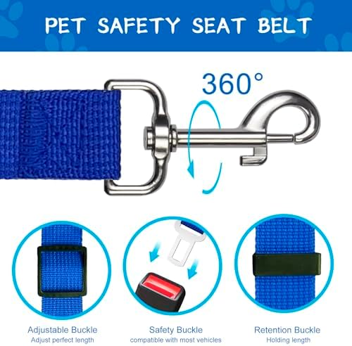 2 PCS Dog Seat Belt for Car Frskcssd Adjustable Dog Car Harness Heavy Duty Nylon Dogs Safety Seat Belt (Black+Blue) - Image 4