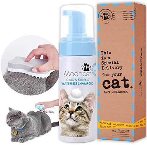 Mooncat Waterless Cat Shampoo + 2-in-1 Cat Bath Brush Set, No Rinse Dry Foam Bath for Short Hair Cats & Kittens, SGS-Tested Lick-Safe, Veterinarian Approved & pH-Balanced, Brush, 5 oz - Image 2