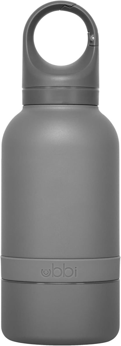 Ubbi Pup & Me Insulated Stainless Steel Dog Water Bottle with Attached Bowl, 32 oz Portable Leakproof Travel Bottle for Dogs and Owners, Charcoal Gray