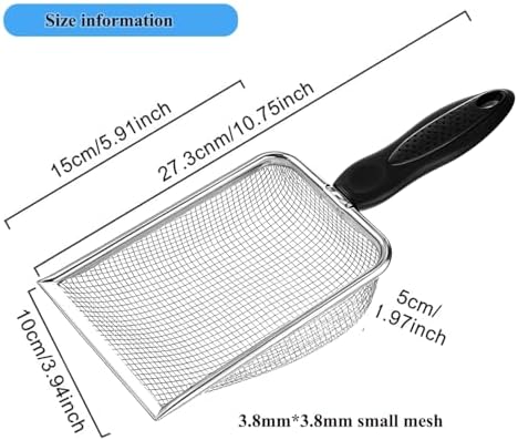 Cat Litter Scoop, Stainless Steel Cats Sturdy Mesh Scooper Kitty Metal Scooper Long Handle Scooper Shovel Sifter for All Litter Types Metal Cat Scooper for Litter Box - Image 3