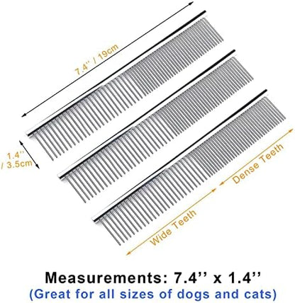 Kopal Stainless Steel Comb Set for Dogs and Cats, Pet Metal Brusher, Silver, Pack of 3 - Image 3