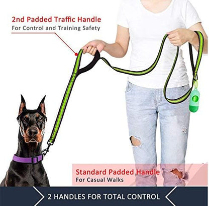 JSXD Heavy Duty Double Handle Dog Leash - 5 FT with Comfortable Padded and Reflective Rope, for Small to Large Dogs (Wide-Green) - Image 2