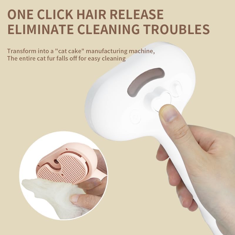 Pet Steam Brush for Dogs & Cats, 3-in-1 Mist Grooming Brush Shedding Hair Removal Comb, One-Click Self Cleaning Spray for Long Haired Pets, Comes with Empty Waterless Bottle for Shampoo, White - Image 2