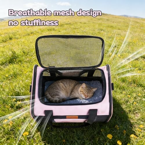 YUNIQUE Soft-Sided Cat & Dog Carrier for Pets Up to 15 Lbs, Airline Approved Collapsible Travel Puppy Carrier with Lightweight Fabric Design (Pink) - Image 4