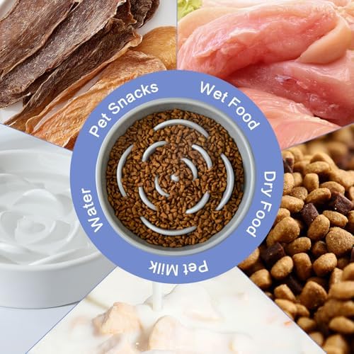 8.25'' Ceramic Slow Feeder Dog Bowls - Petal Shape Modern Dog Food Dish for Medium and Large Breeds, Puzzle Maze Bowl to Slow Down Eating, Anti-Gulping, Dishwasher & Microwave Safe, Grey - Image 5