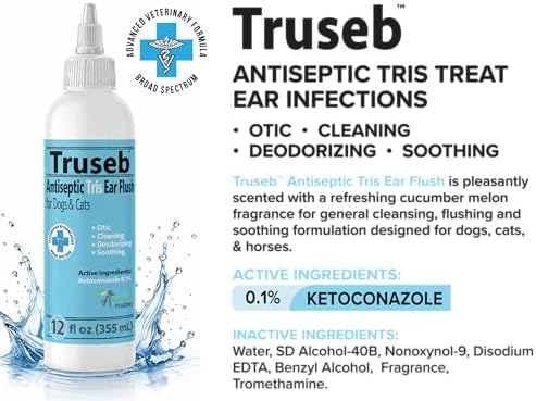 Truseb Advanced Strength Cat & Dog Ear Infection Treatment TrizmaxEDTA Flush, Medicated Pet Ear Wash, Flush, Dog Ear Cleaner Solution Medicated Ketoconazole 0.1% Helps Ear Itching Redness Swell (12oz) - Image 2