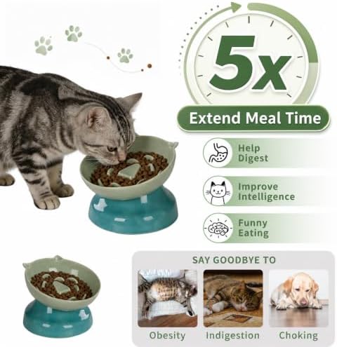 Ceramic Slow Feeder Cat Bowl, 15-Degree Tilted Non-Slip - Image 3