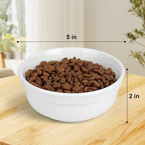 COMESOON 5" Ceramic Cat Bowl with Fish Bone Pattern, Cat Food Bowl for Food and Water, Healthy Cat Dishes for Indoor Cats and Small Dog, Dishwasher Safe & Microwaveable - White - Image 2