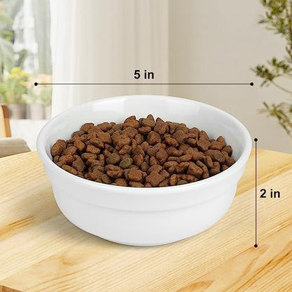 COMESOON 5" Ceramic Cat Bowl with Fish Bone Pattern, Cat Food Bowl for Food and Water, Healthy Cat Dishes for Indoor Cats and Small Dog, Dishwasher Safe & Microwaveable - White - Image 2