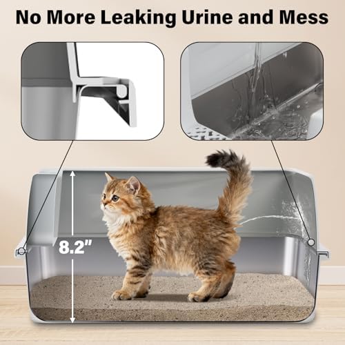 Stainless Steel Litter Box with Lid, Metal Litter Box for Kitten, Small Litter Boxes with Scoop and Mat, Low Entry,Non-Stick,Easy to Clean Litterbox for Small to Medium Cats - Image 5