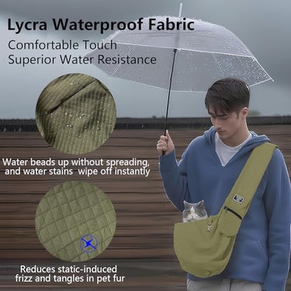 Dog Sling Water-Resistant Fabric for Small Dogs Cats 3-12 lbs,Green - Image 4
