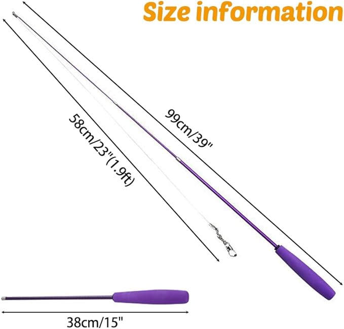 MiOYOOW Cat Toys Wand, Retractable Cat Rod 3-Section Interactive Cat Toys with EVA Non-Slip Handle for Indoor Cats Kittens(Not Include Replacement)