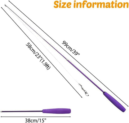 MiOYOOW Cat Toys Wand, Retractable Cat Rod 3-Section Interactive Cat Toys with EVA Non-Slip Handle for Indoor Cats Kittens(Not Include Replacement)