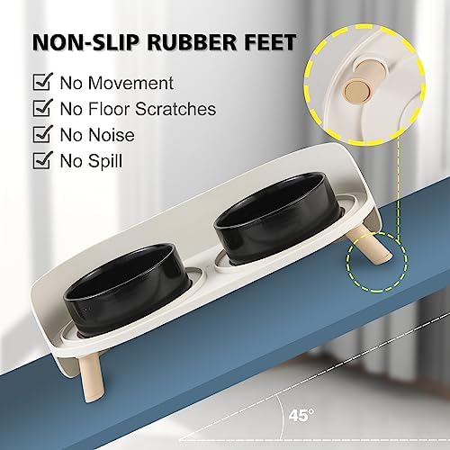 Raised Cat Food and Water Bowl Set - Elevated Ceramic Dishes with Non-Slip Stand and Splash Guard for Small Dogs - 2 x 320 ML (4.9 OZ) - Black - Image 2