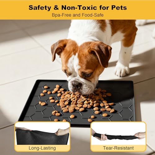 Pieviev Silicone Dog Cat Food Bowl Mat, Waterproof Raised Edge, 16'' x 12'' - Image 3
