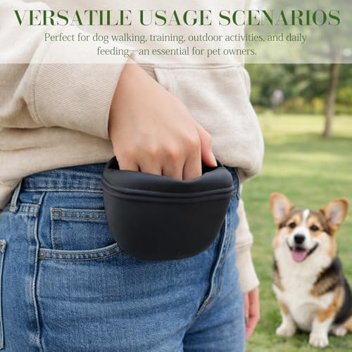 Black Silicone Dog Treat Pouch, Portable Pet Training Snack Bag with Magnetic Closure and Waist Clip for Dog Walking - Image 6