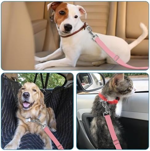 Adjustable pet cat and Dog car seat Belt，The Lanyard is Flexible and Adjustable from 20 to 33 inches (Black + Pink) - Image 6