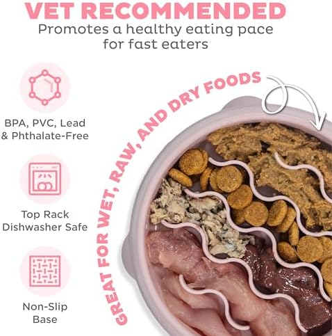 Outward Hound Fun Feeder Slo Bowl Dog Slow Feeder, Wave, Pink, 5.8" - Image 3