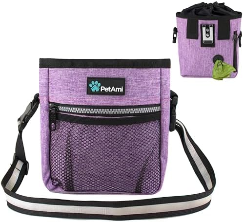 PetAmi Dog Treat Pouch, Pet Treat Pouch for Training, Dog Walking Bag Holder for Kibbles, Pet Food Toy, Dog Trainer Essentials Supplies, Poop Bag Dispenser, 3 Ways to Wear (Purple) by PetAmi